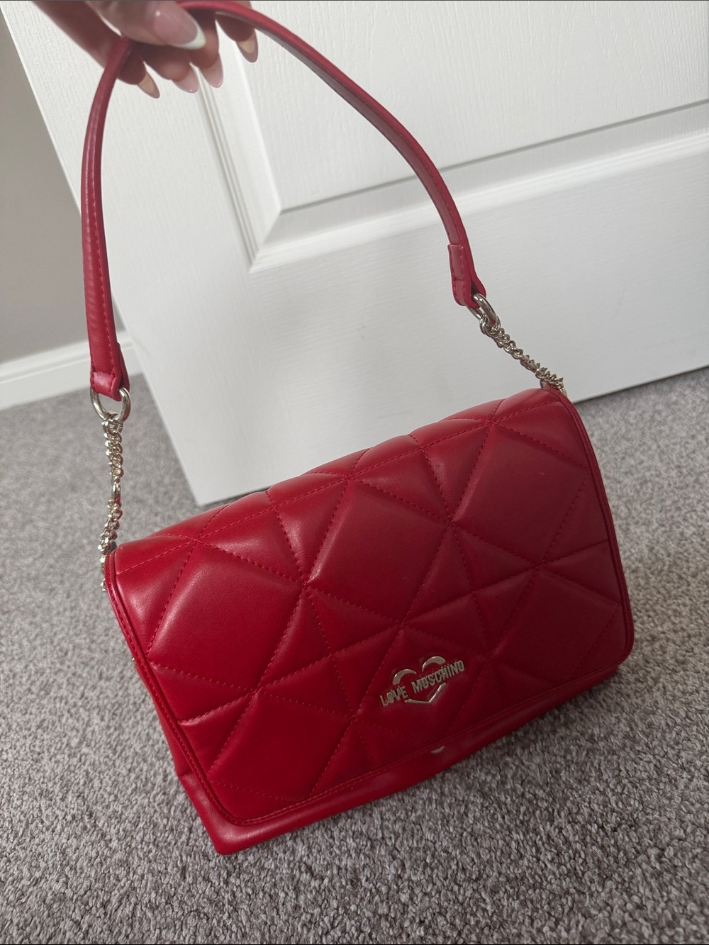 Love Moschino Red Quilted Shoulder Bag with Gold Hardware